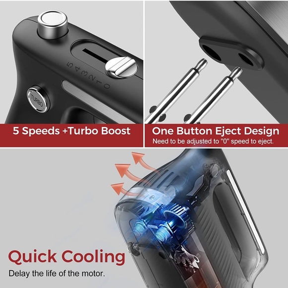 New - Hand Mixer with 5 Speeds and 5 Attachments with Clear Storage Case (Black) - Picture 2 of 6